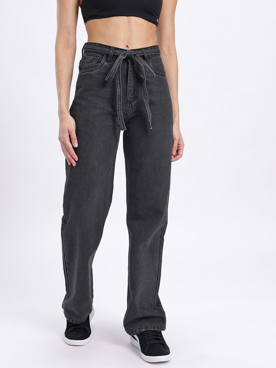 glitchez Women Straight Fit Mid-Rise Jeans With Belt