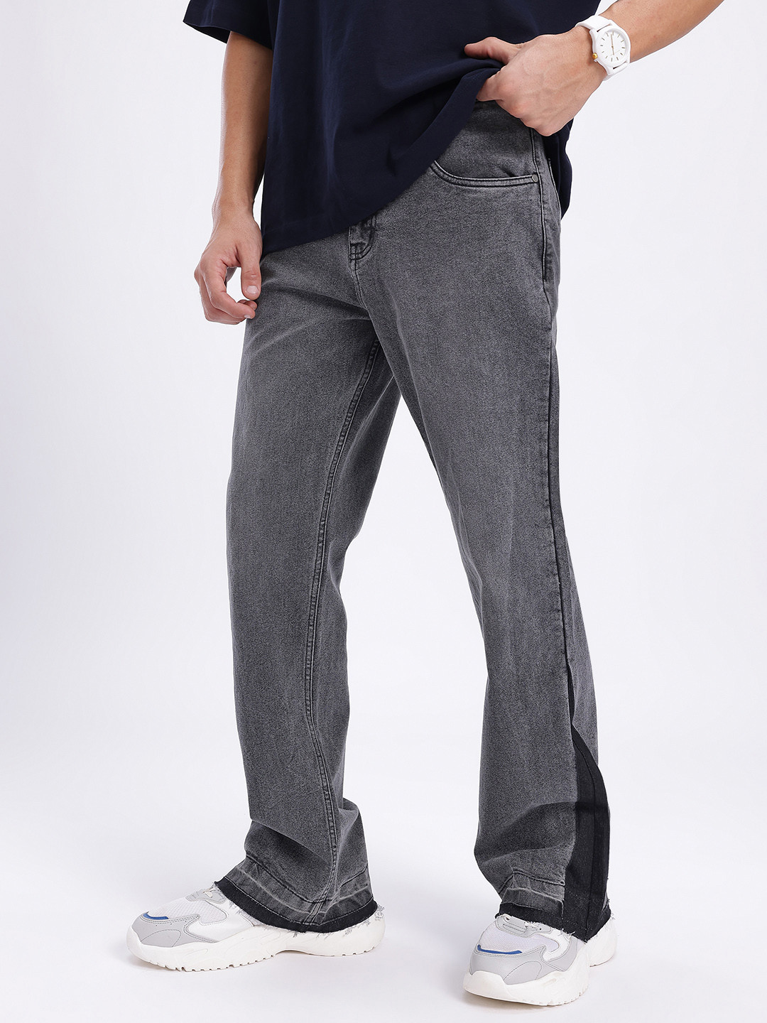 glitchez Men Charcoal Grey Wide Leg Jeans