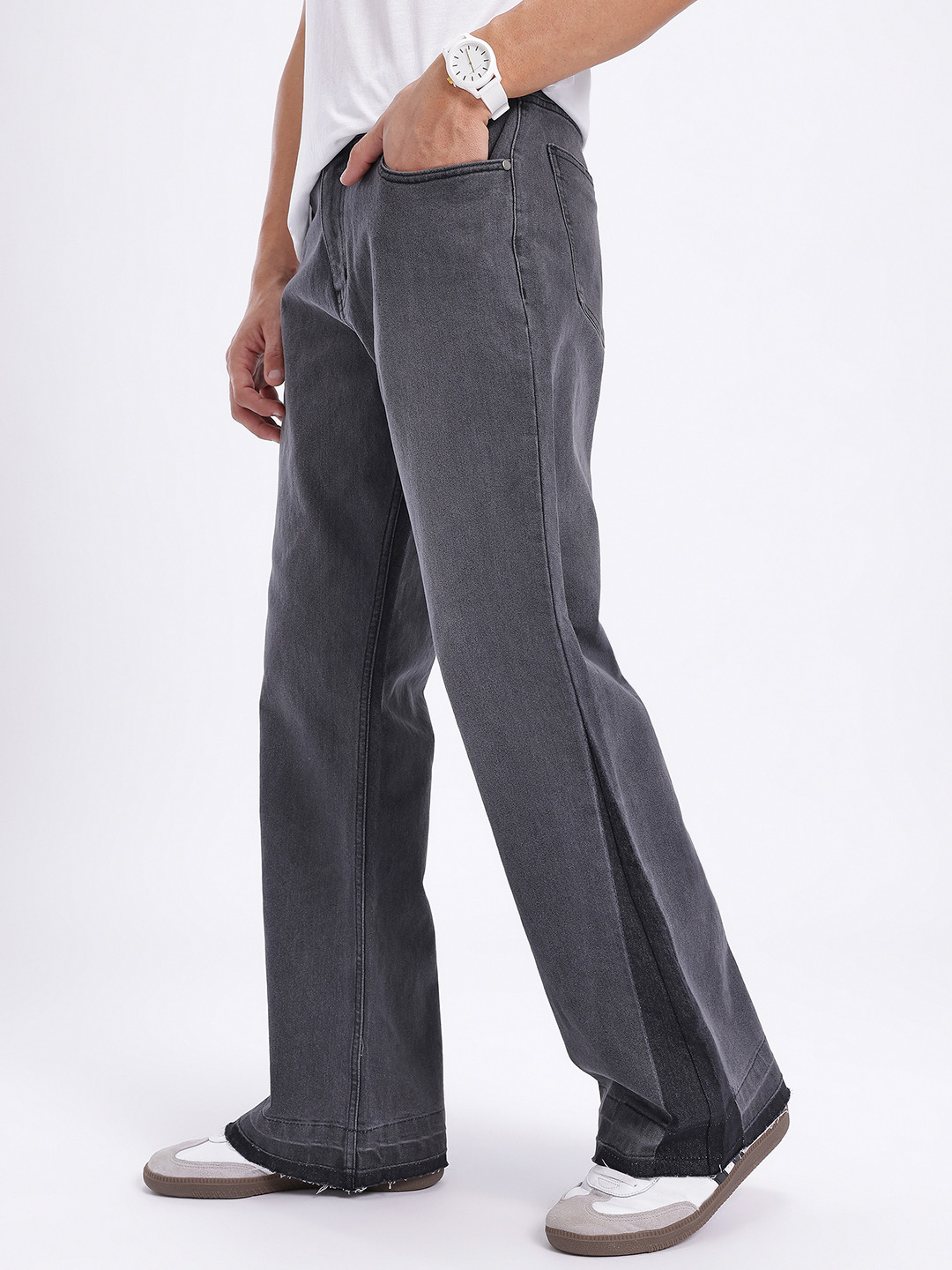glitchez Men Charcoal Grey Wide Leg Jeans
