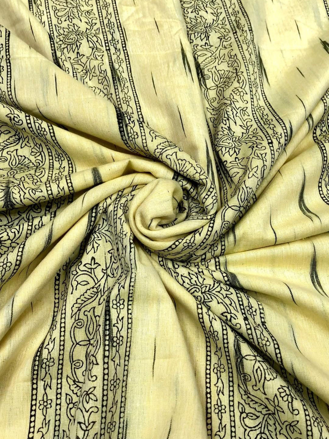 PALASH Block Printed Pure Cotton Ikat Unstitched Dress Material