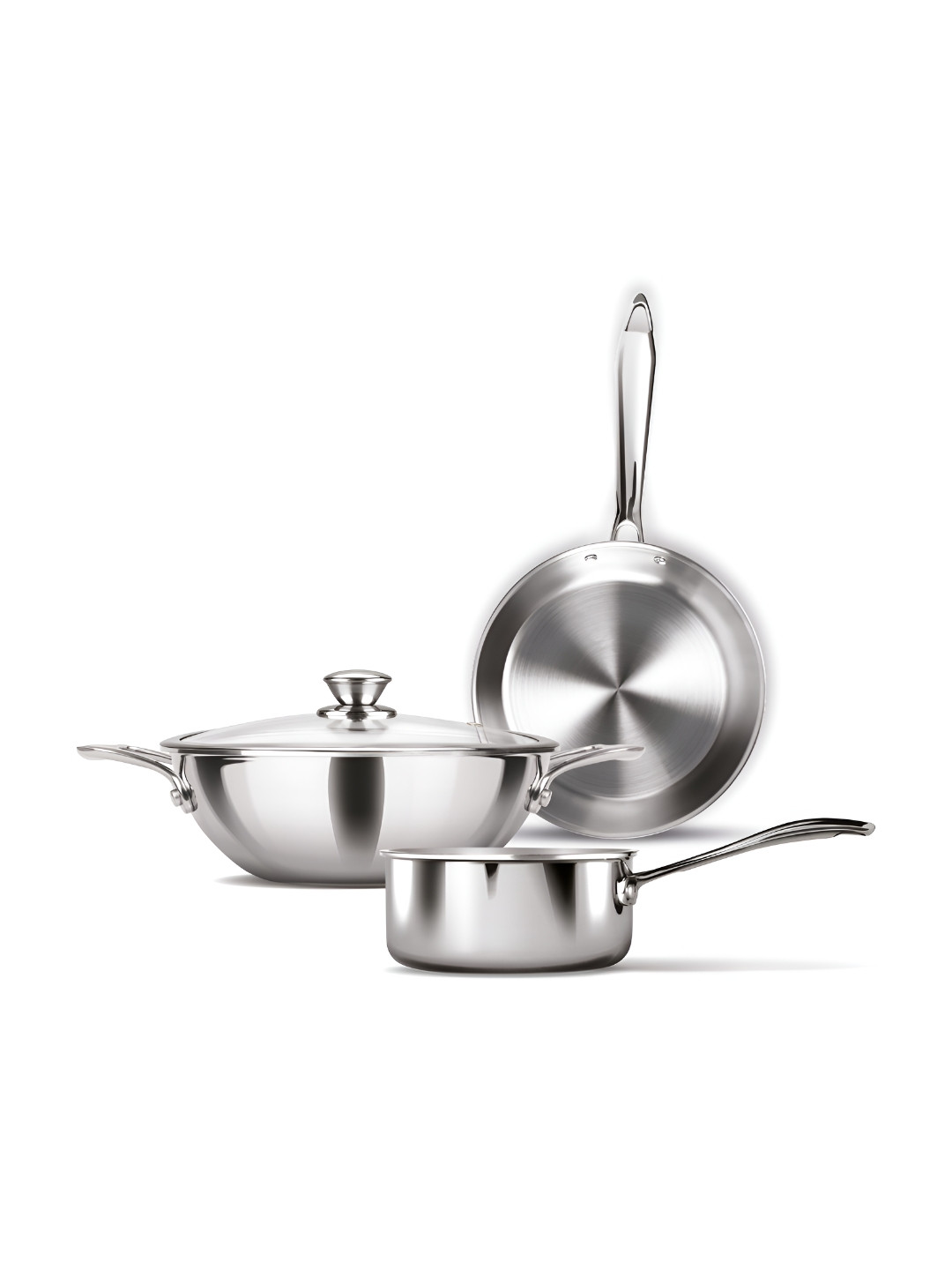 Milton Procook Triply 4Pc Cookware Set Saucepan 16cm Frypan 22cm Kadai with Lid SS Handle