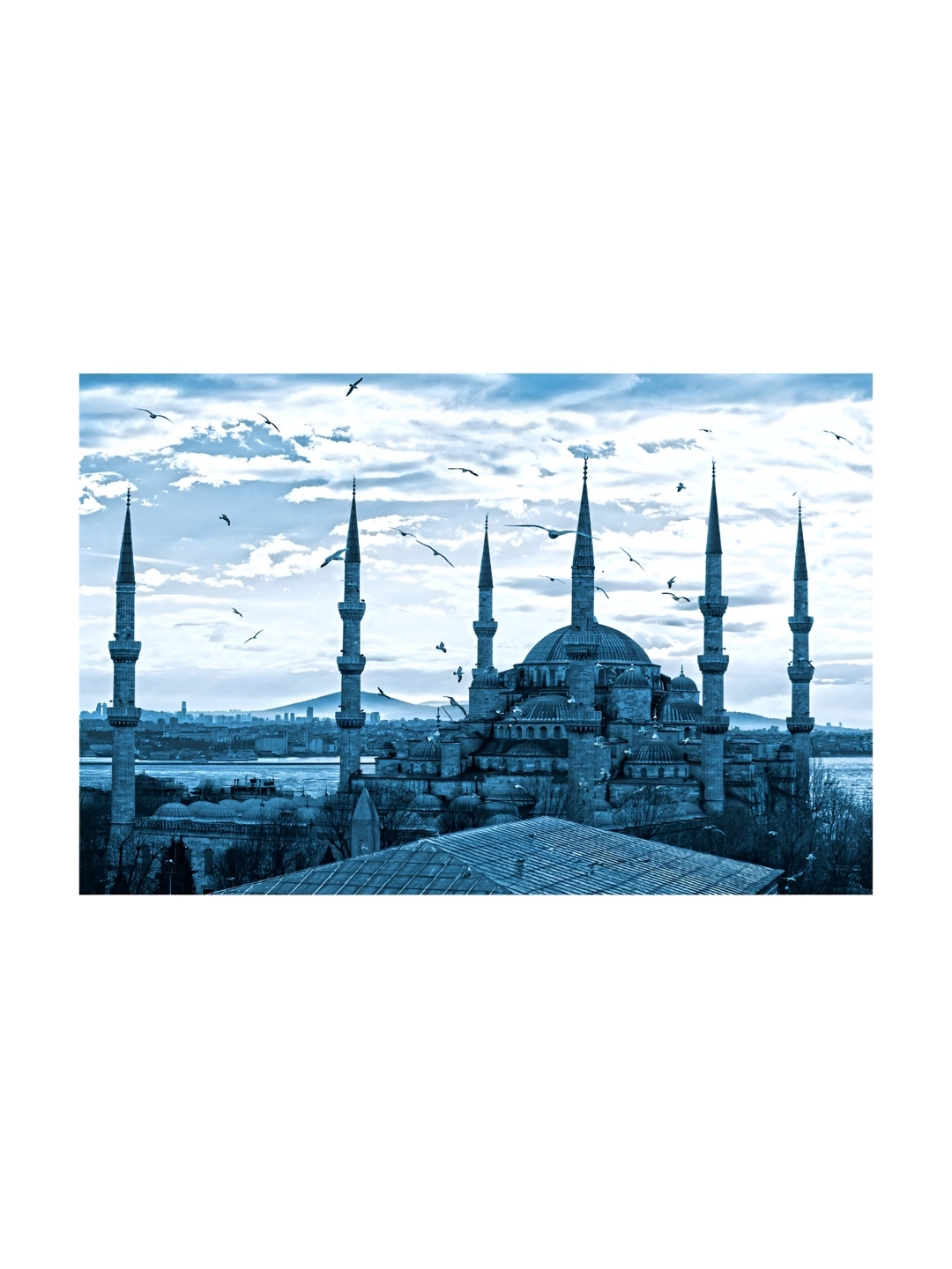 Inephos Blue And White Printed Canvas Wall Art