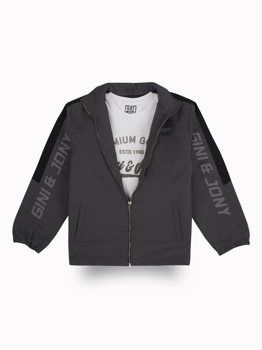 Gini and Jony Boys Typography Printed Long Sleeves Tailored Jacket With Detachable T-shirt