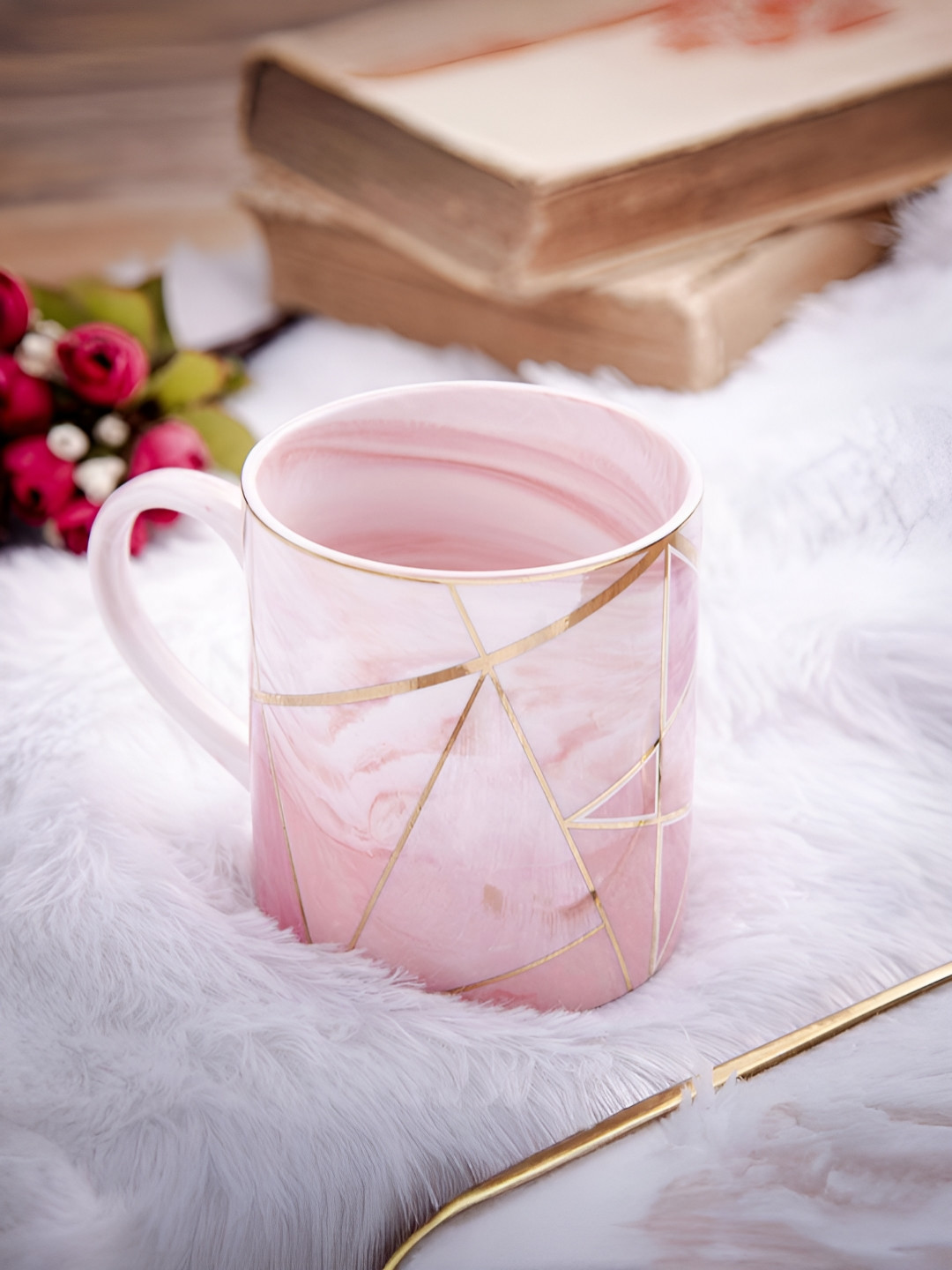 giBOX Self Reaction Collection Pink Geometric Ceramic Microwave Safe Mug-400ml