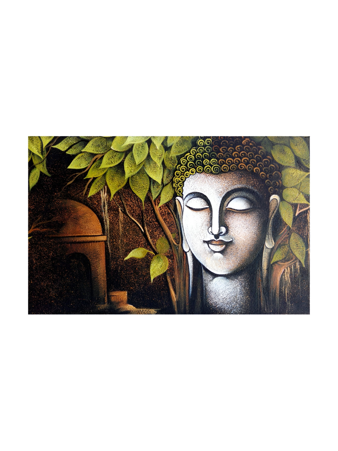 Inephos Green And Brown Religious Printed Paper Canvas Unframed Wall Paintings