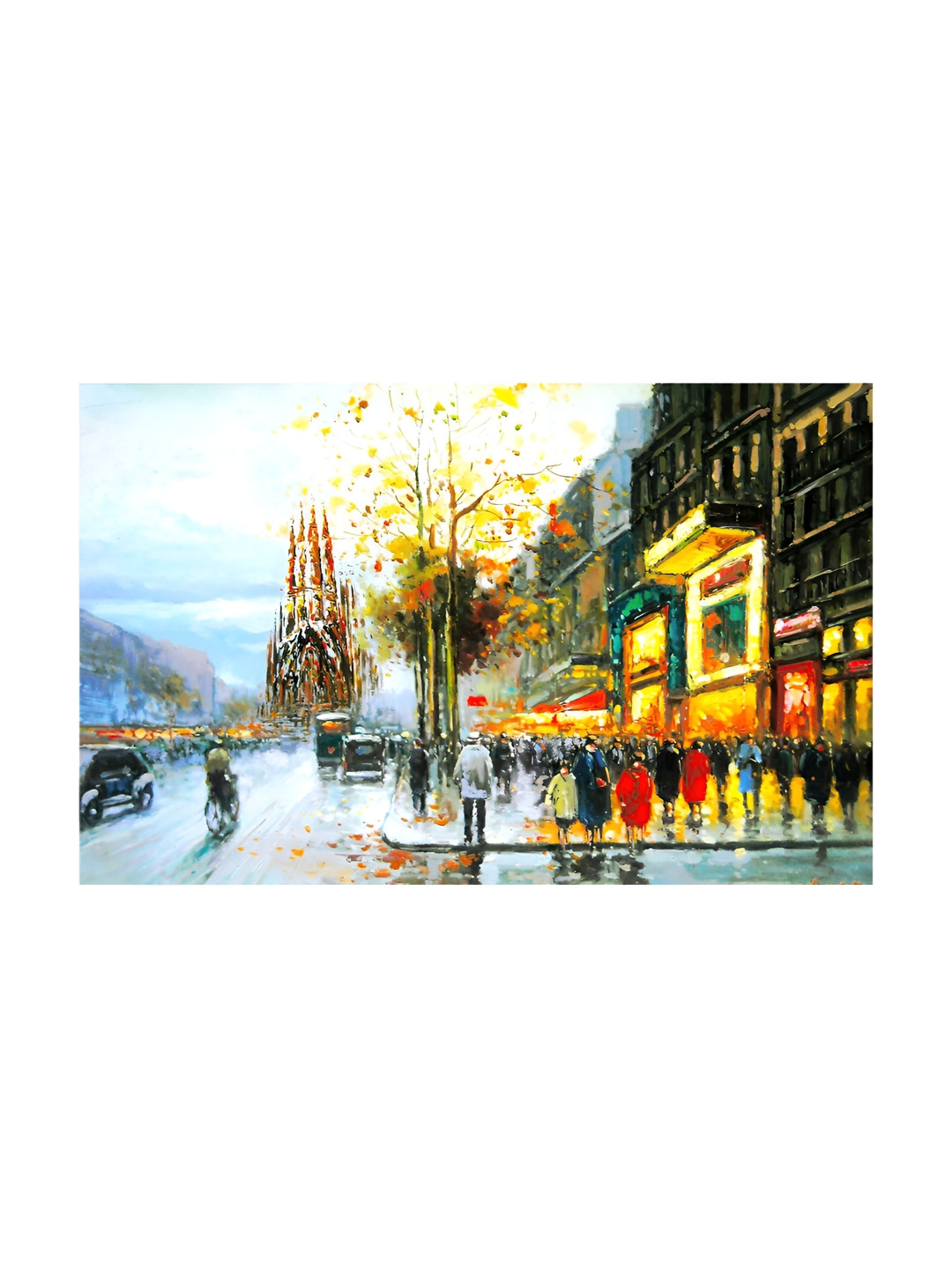 Inephos Yellow And White Street Hand-Painted Canvas Wall Art