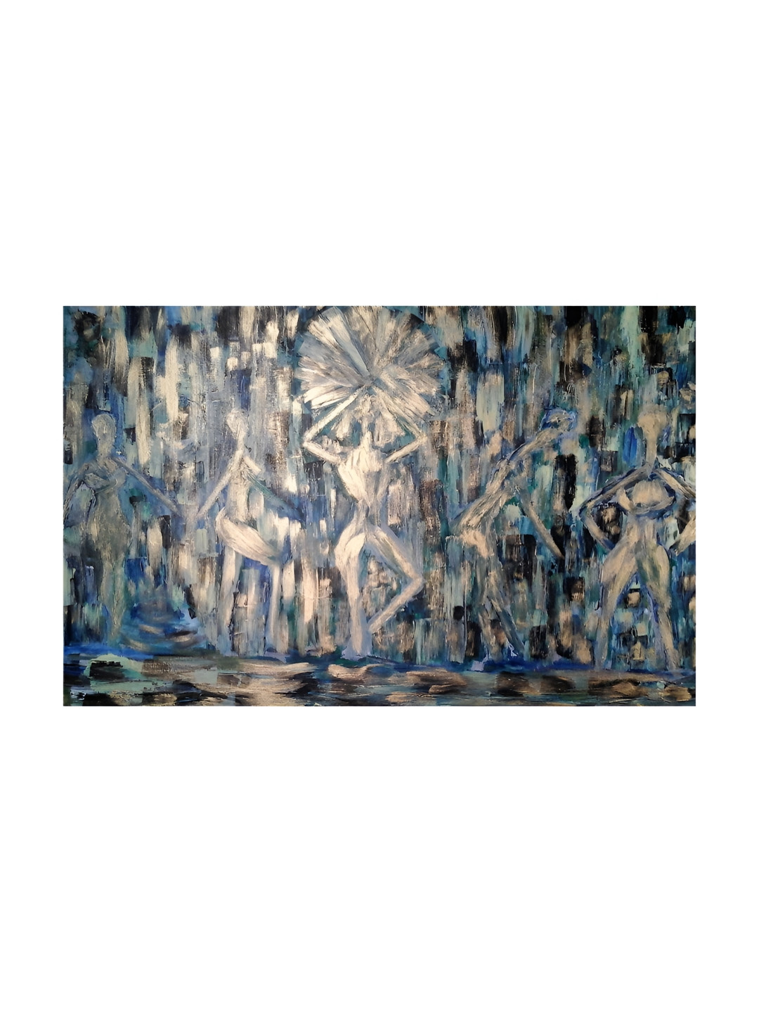 Inephos Blue Canvas Wall Living Room Rectangle Potrait Paintings Wall Art -47.24 x 29.53In