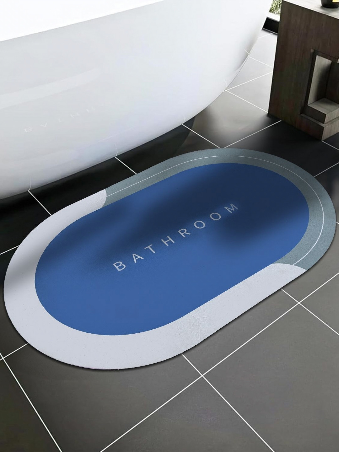 Aura Blue & White Colourblocked Microfibre 300 GSM Super Absorbent & Soft Bath Rug