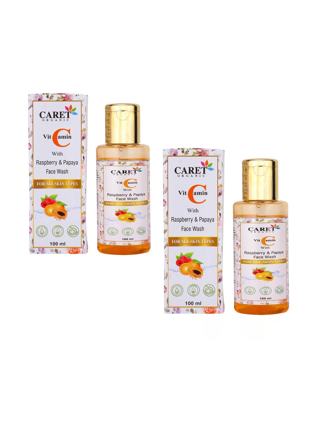 CARET ORGANIC Set Of 2 Vitamin C with Raspberry & Papaya Face Wash - 100 ml Each