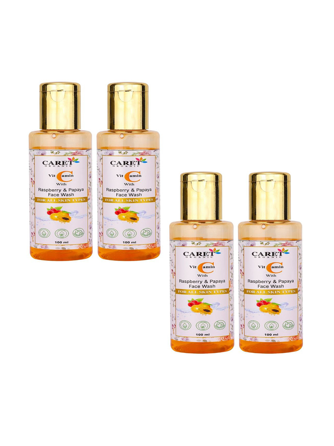 CARET ORGANIC Set Of 4 Vitamin C with Raspberry & Papaya Face Wash - 100 ml Each