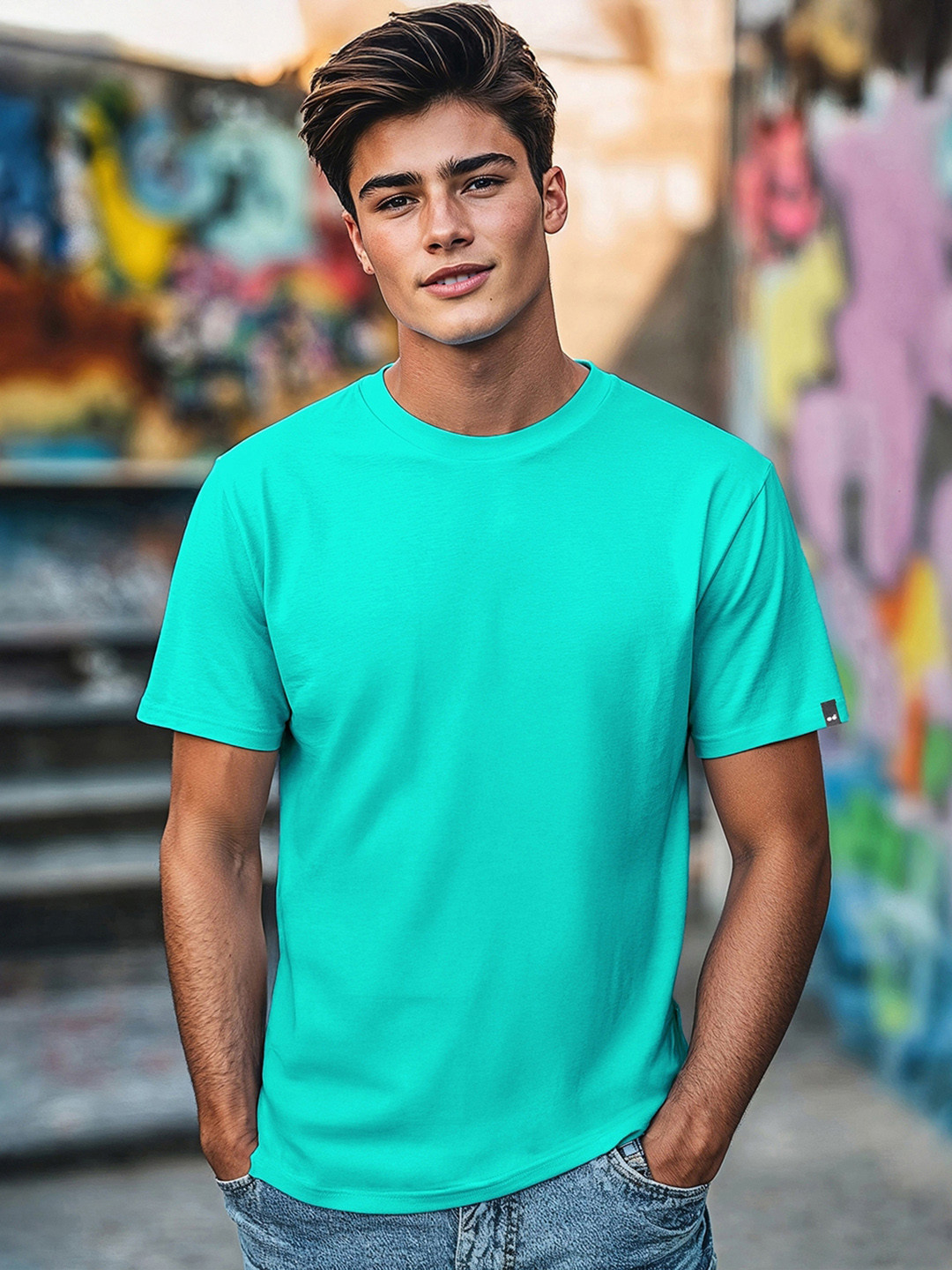 Bewakoof Men Solid Round Neck Cotton T-shirt