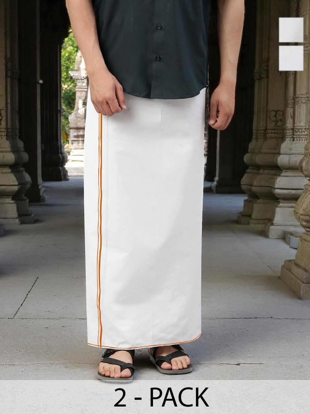 WHITE HEART Men Pack of 2 Pure Cotton Single Layer Dhoti with Coloured Border