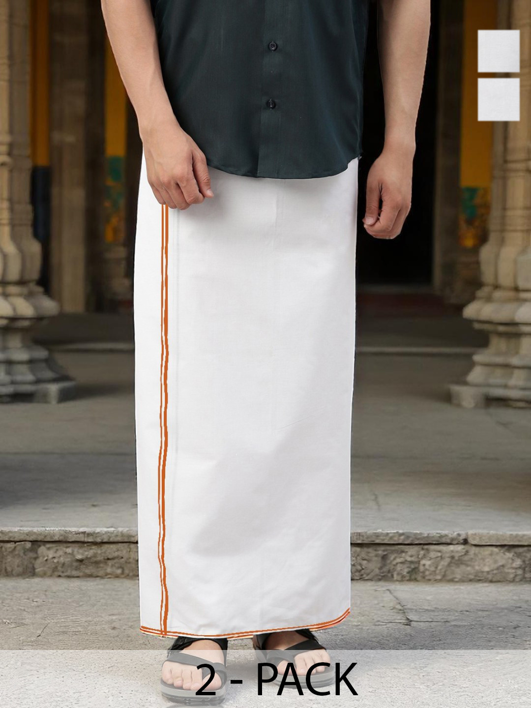 WHITE HEART Men Pack of 2 Pure Cotton Single Layer Dhoti with Coloured Border