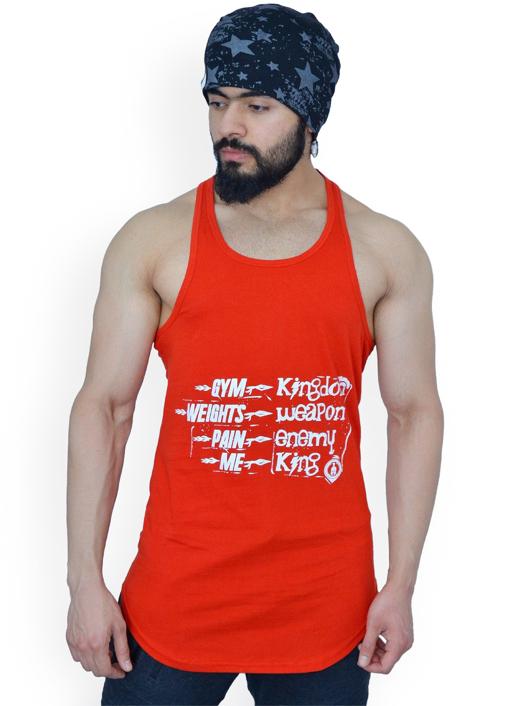 Anax Aesthetics Men Cotton Lycra Printed Sleeveless Arc Sando Gym Vest Stringer Tank Top