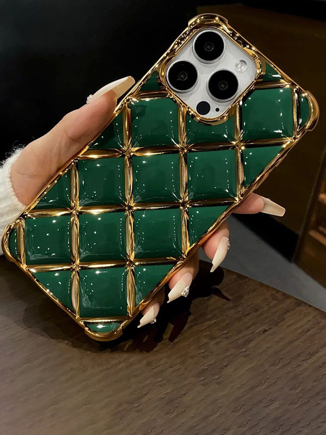 Luxury Kase LK152 Plating Diamond Lattice Grid Case iPhone 14 Pro Back Case