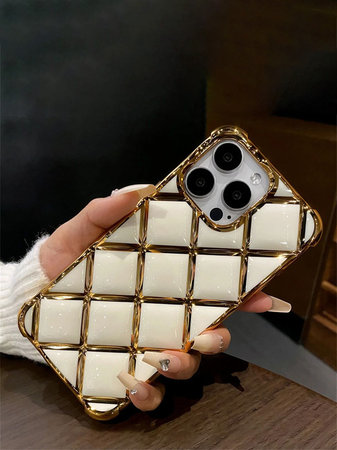 Luxury Kase LK152 Plating Diamond Lattice Grid  iPhone 15 Pro Back Case