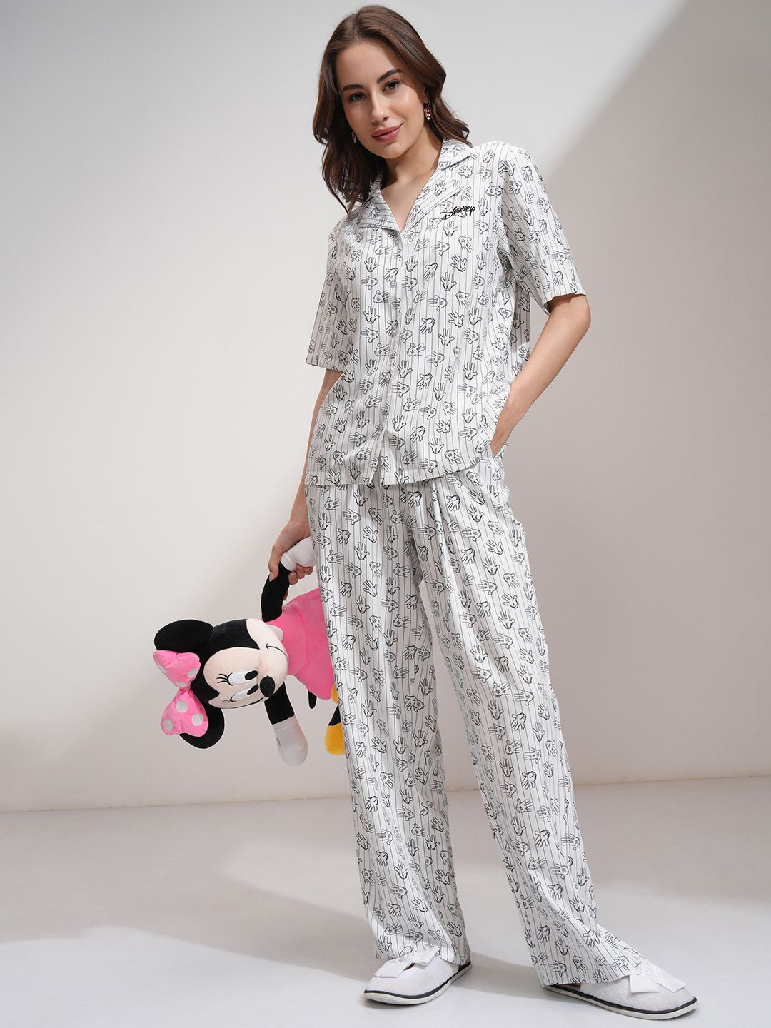 Tokyo Talkies Mickey Mouse Printed Lapel Collar Shirt With Pyjamas