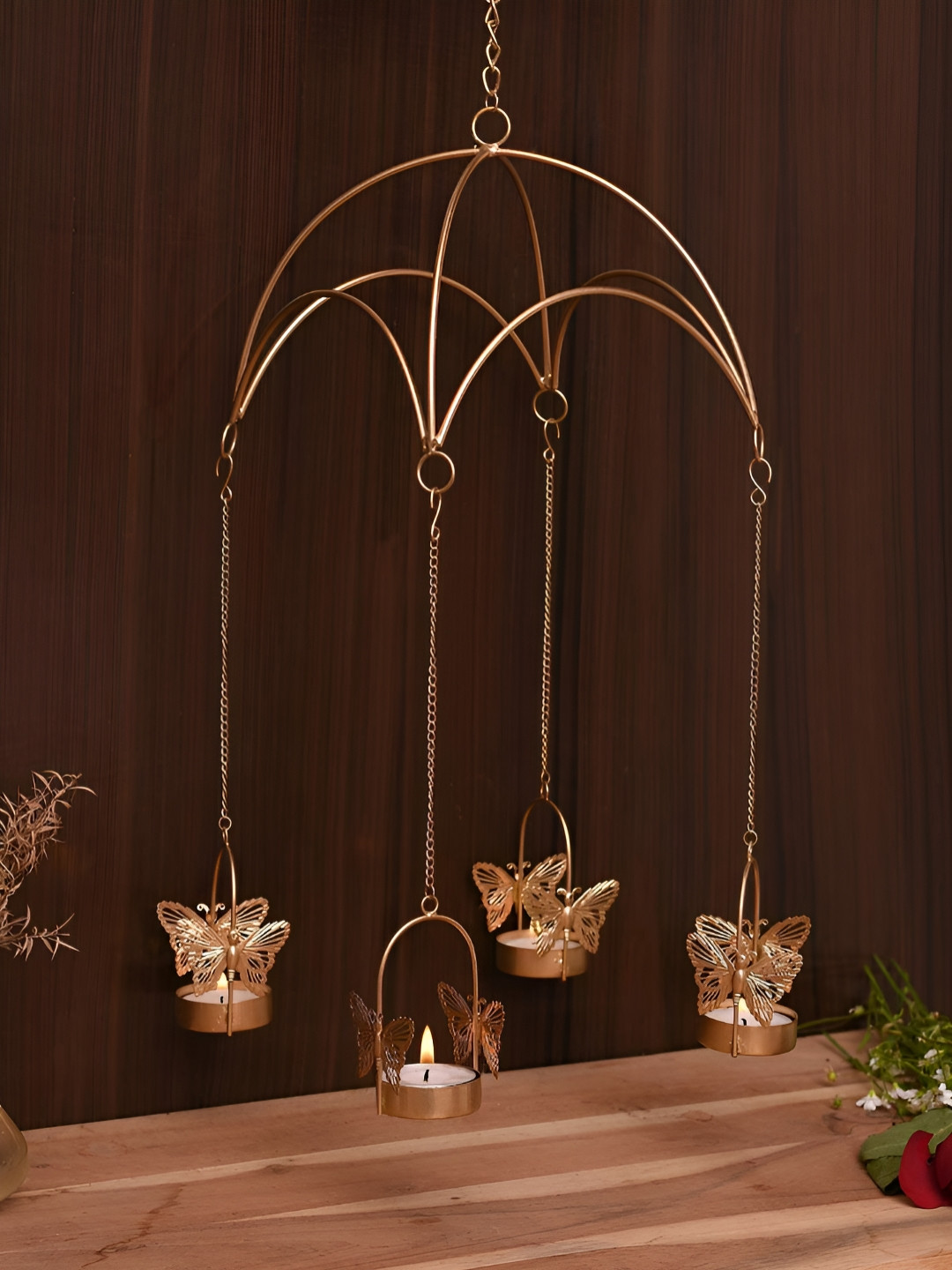 eCraftVatika Gold Toned Metal Wall Hanging Tealight Candle Holder