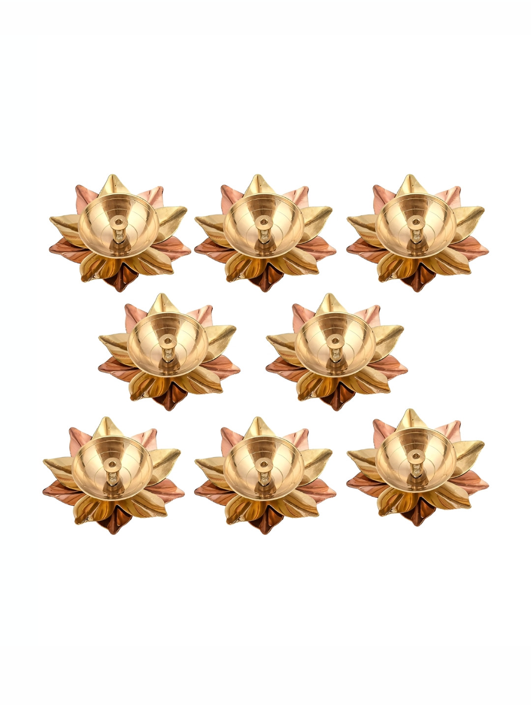 CraftVatika Gold-Toned 8 Pieces Textured Brass Lotus Flower Diyas