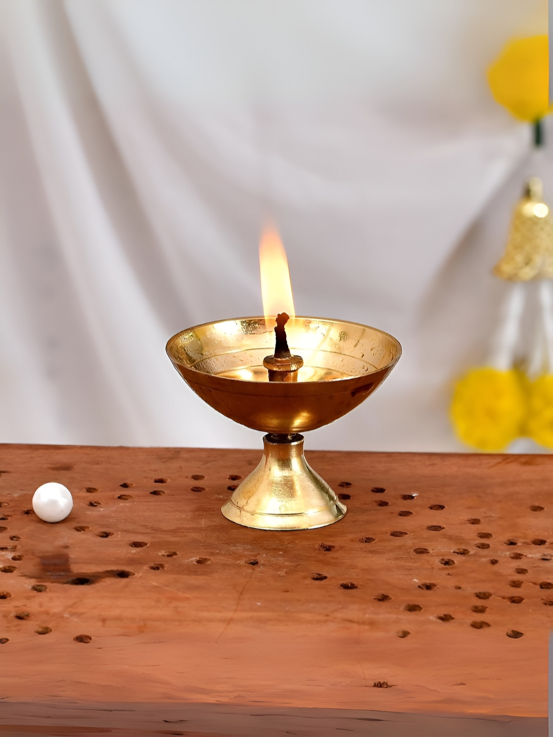 CraftVatika Gold-Toned Textured Brass Deepak Oil Diya