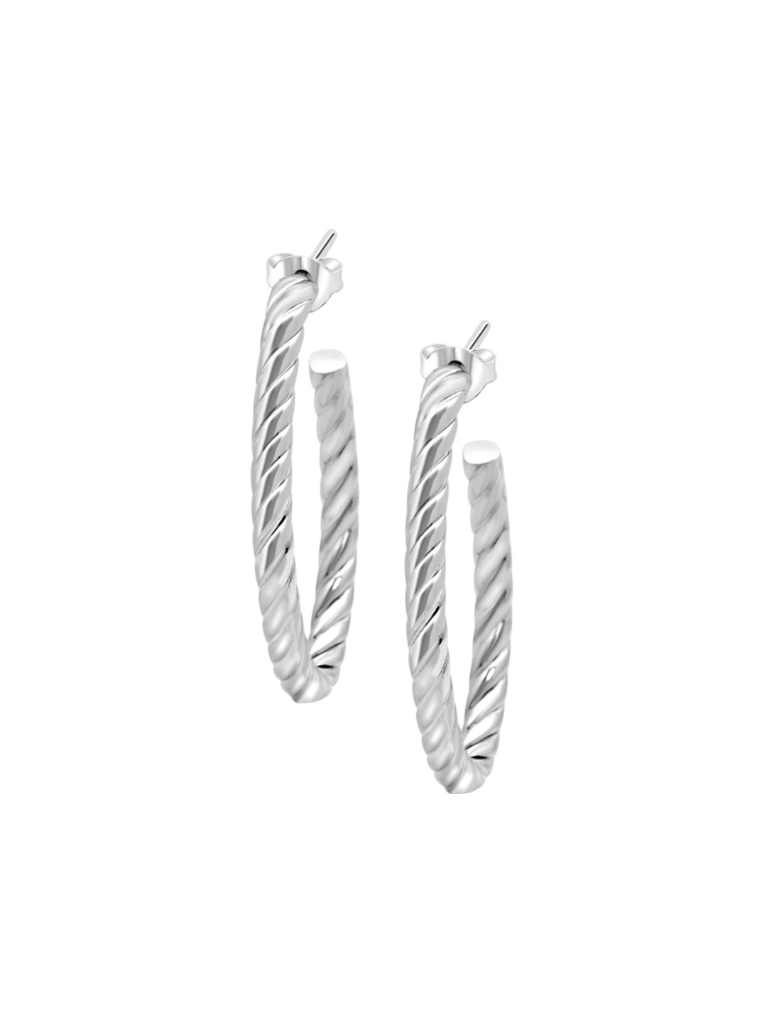 925 SILLER 925 Pure Silver Oval Shape Textured Hoop Earrings