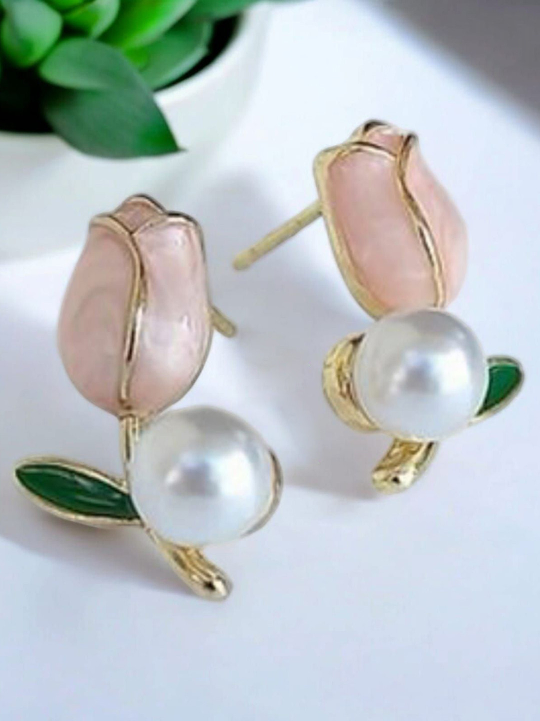 Vighnaharta Bejeweled Set Of 2 Gold-Plated Pearls Studded Floral Shaped Studs