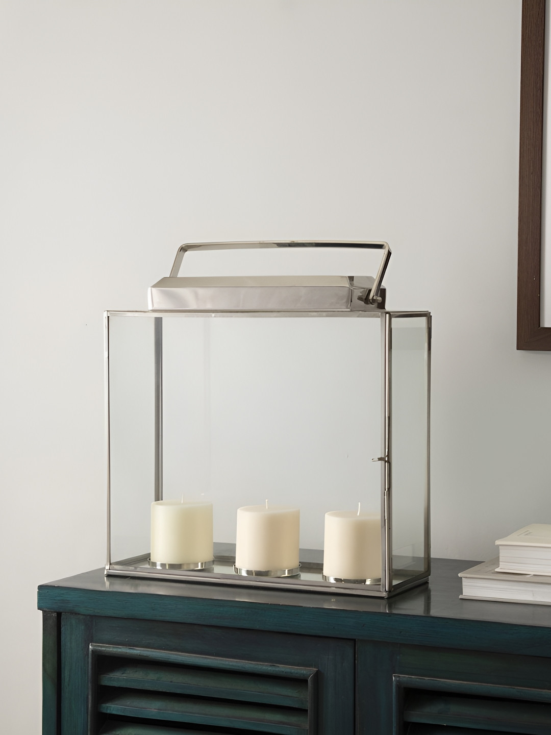 NILAAY Silver-Toned Gleam Three Pillar Lantern Candle Holder