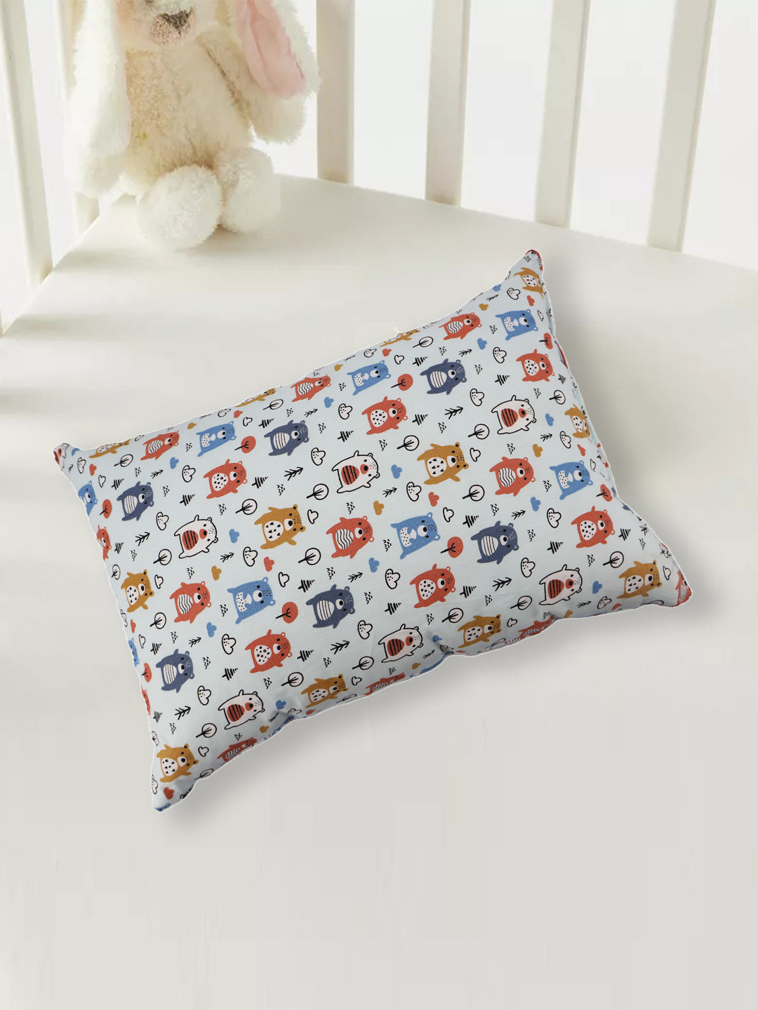 Recron Certified White Conversational Polycotton Ultra Soft Fibre Baby Pillow-45.72 x 30.48 cm