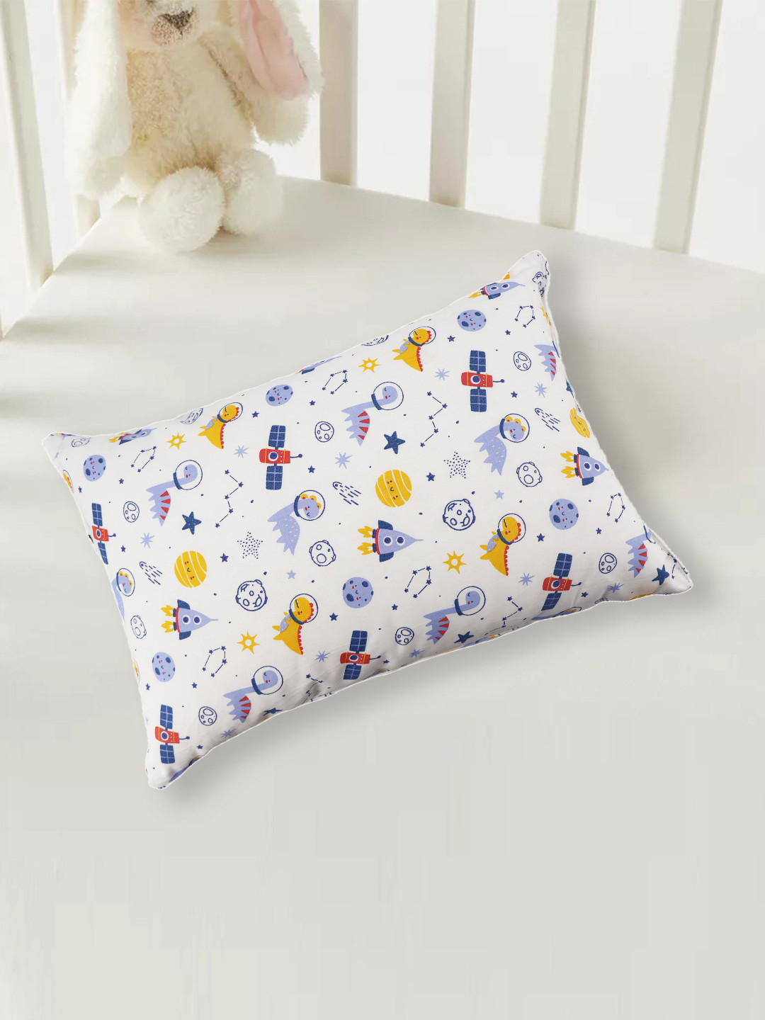 Recron Certified Blue Graphic Polycotton Ultra Soft Fibre Baby Pillow-30.48 x 45.72 cm