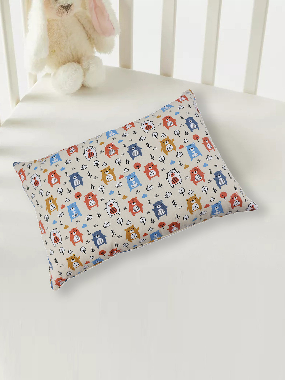 Recron Certified Beige Conversational Polycotton Ultra Soft Fibre Baby Pillow-45.72 x 30.48 cm