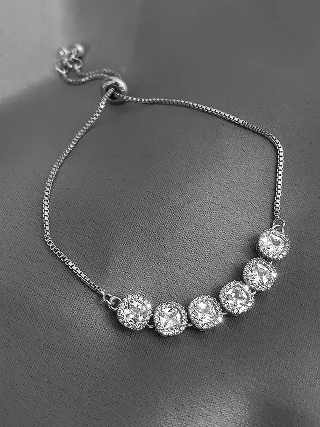 Peora Silver-Plated Cubic Zirconia Studded Wraparound Adjustable Tennis Bracelet
