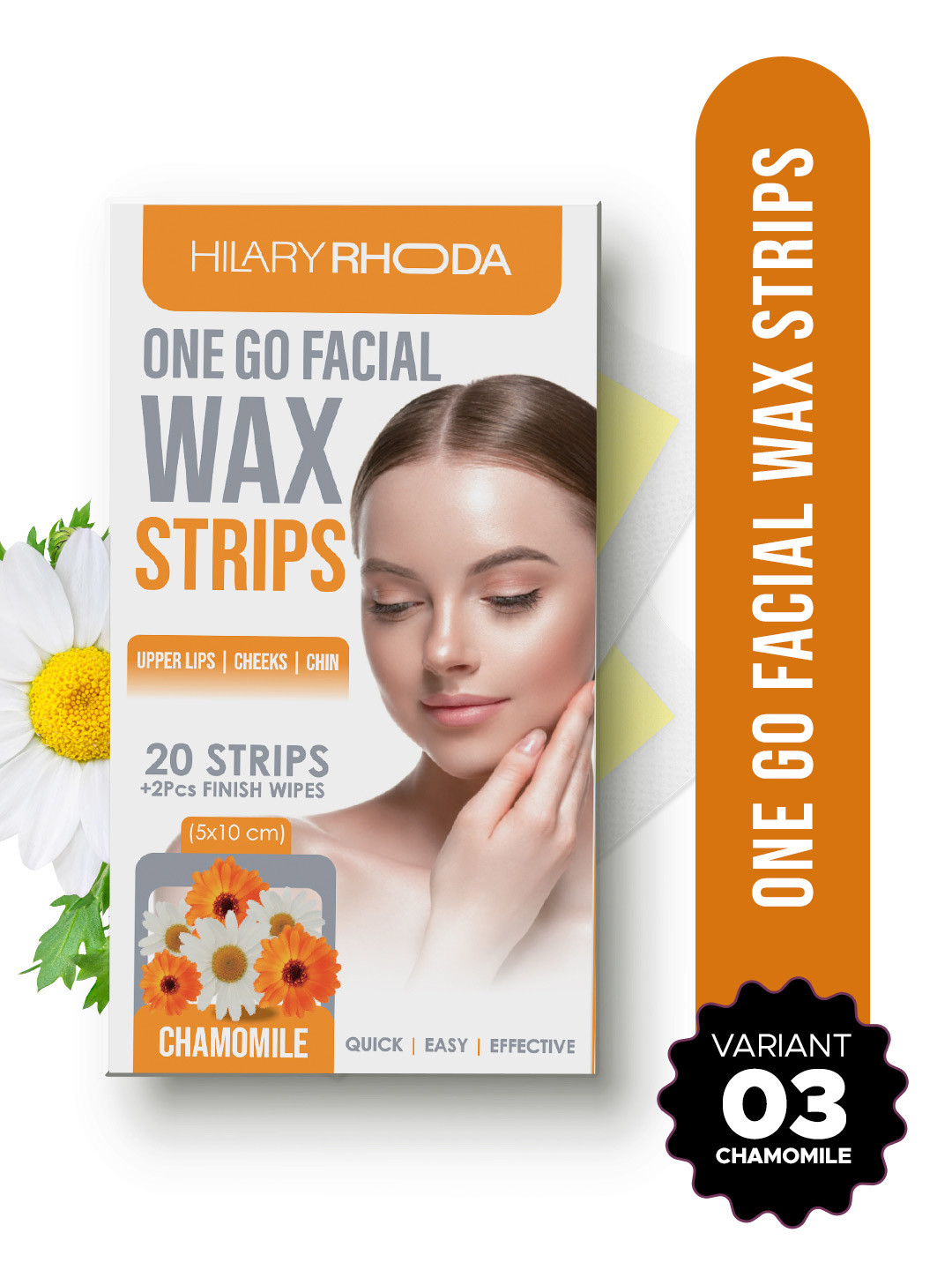 Hilary Rhoda One Go Facial Wax Strips With 2-Pcs Finish Wipes -  Chamomile - 20 Strips