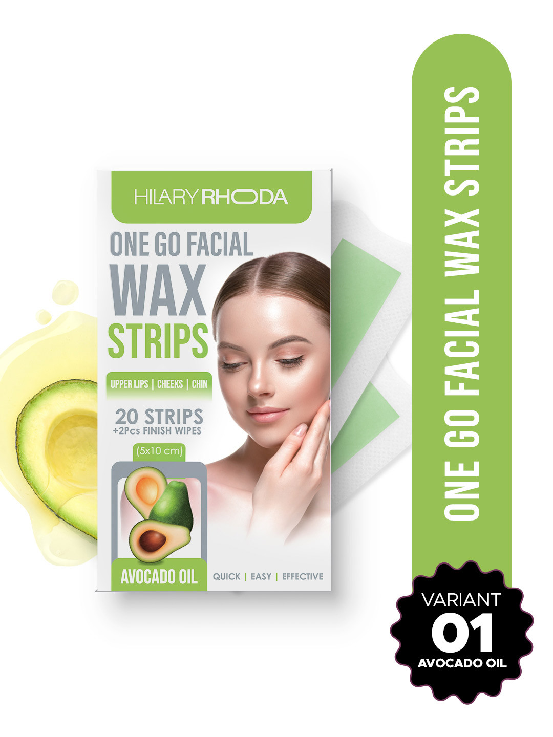Hilary Rhoda One Go Facial Wax Strips With Avocado Oil - 20 Strips
