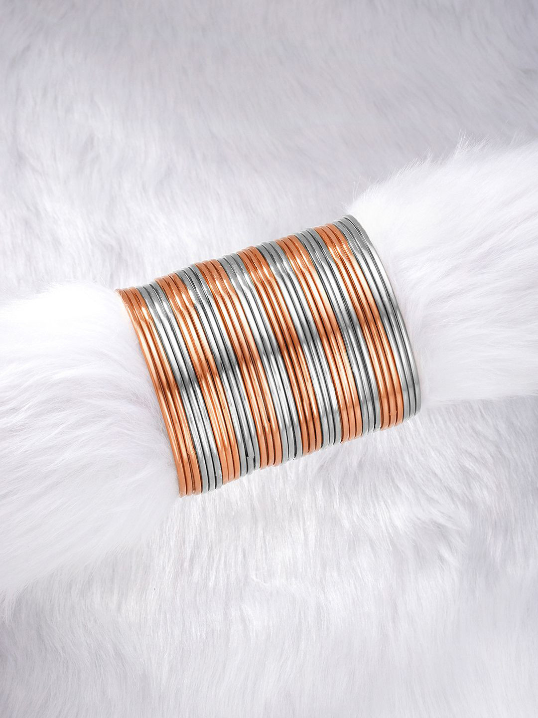 Peora Set Of 36 Rose Gold & Silver Plated Bangles