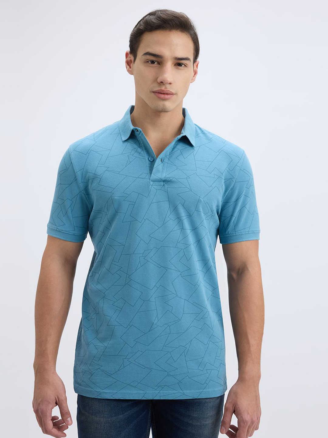 Pepe Jeans Men  Geometric Print Short Sleeve Stretch Polo Tshirt
