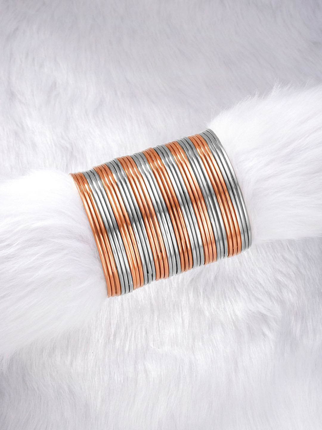 Peora Set Of 36 Rose Gold & Silver Plated Bangles