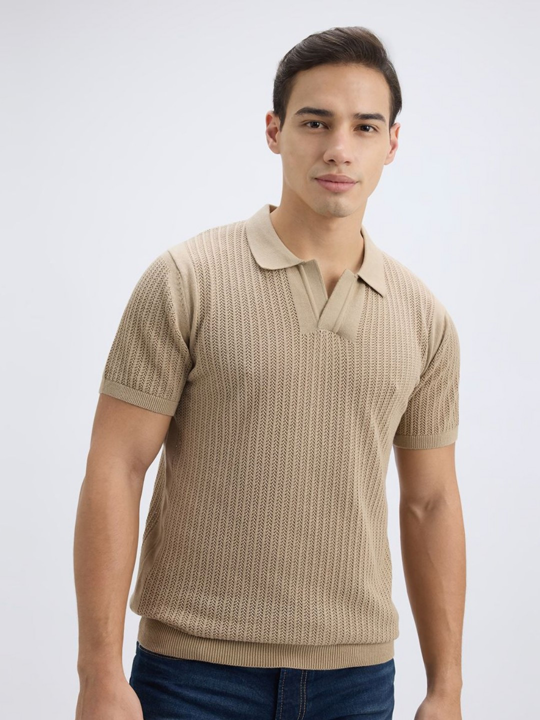 Pepe Jeans Men Self Design Polo Collar Cotton T-shirt