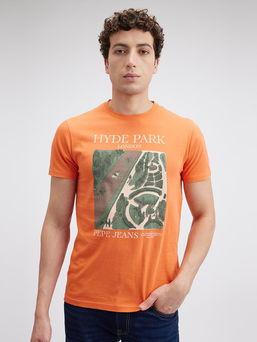 Pepe Jeans Men Graphic Printed Round Neck Cotton Slim Fit T-shirt
