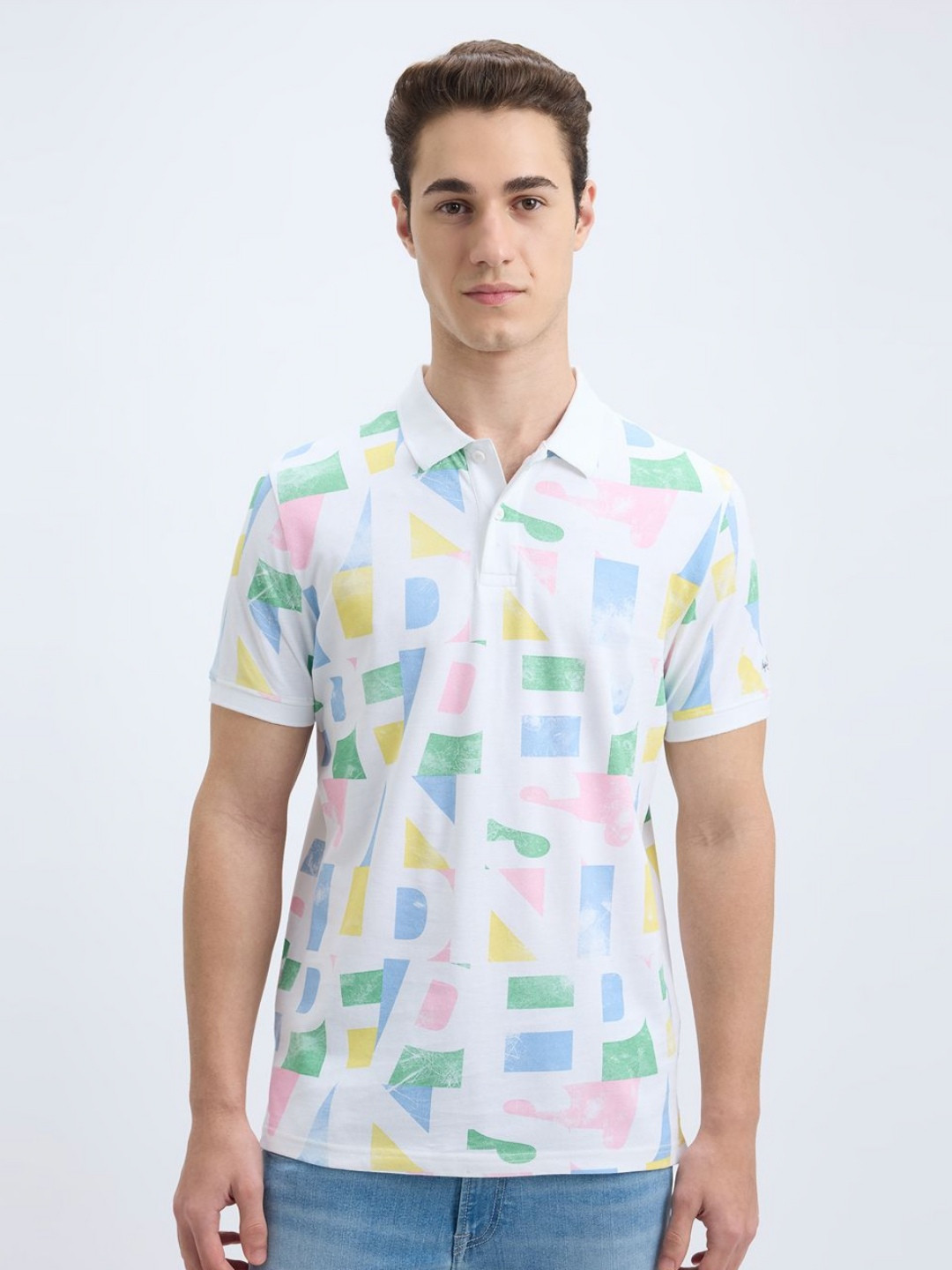 Pepe Jeans Men Geometric Printed Polo Collar Cotton T-shirt