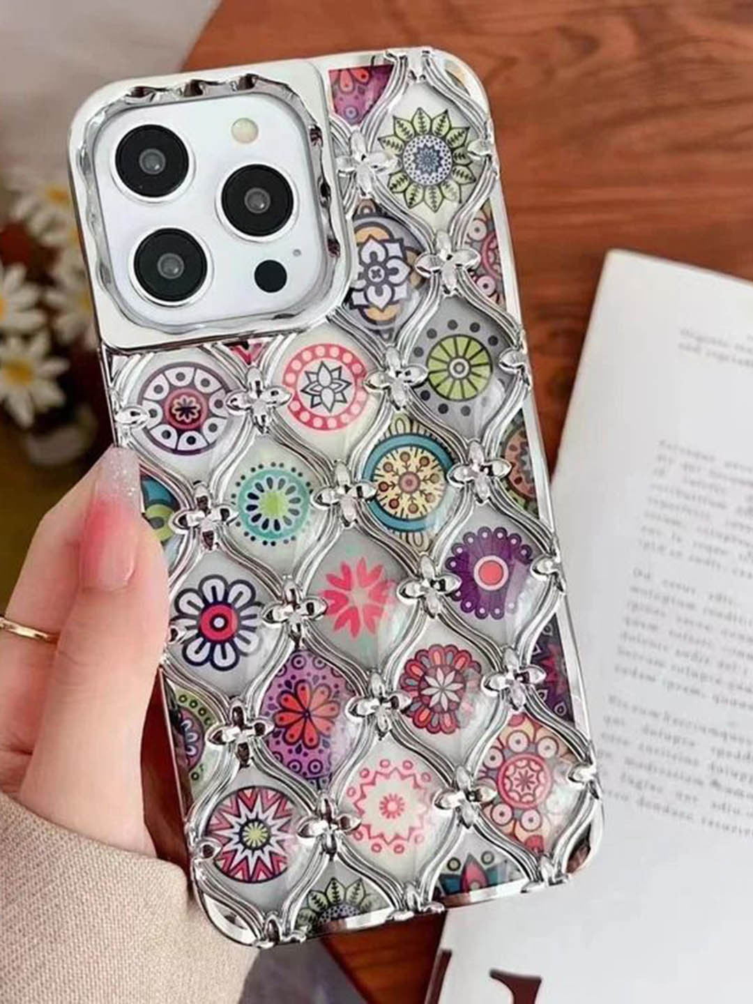 Luxury Kase  LK125 Electroplated Shell Star Flower Pattern iPhone 14 Pro Back Case