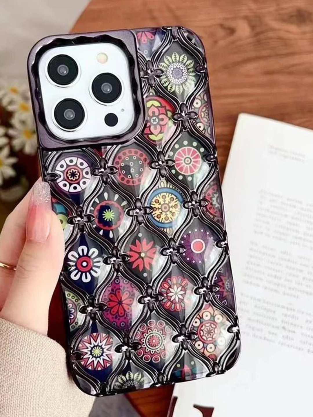 Luxury Kase  LK125 Electroplated Shell Star Flower Pattern iPhone 14 Pro Back Case