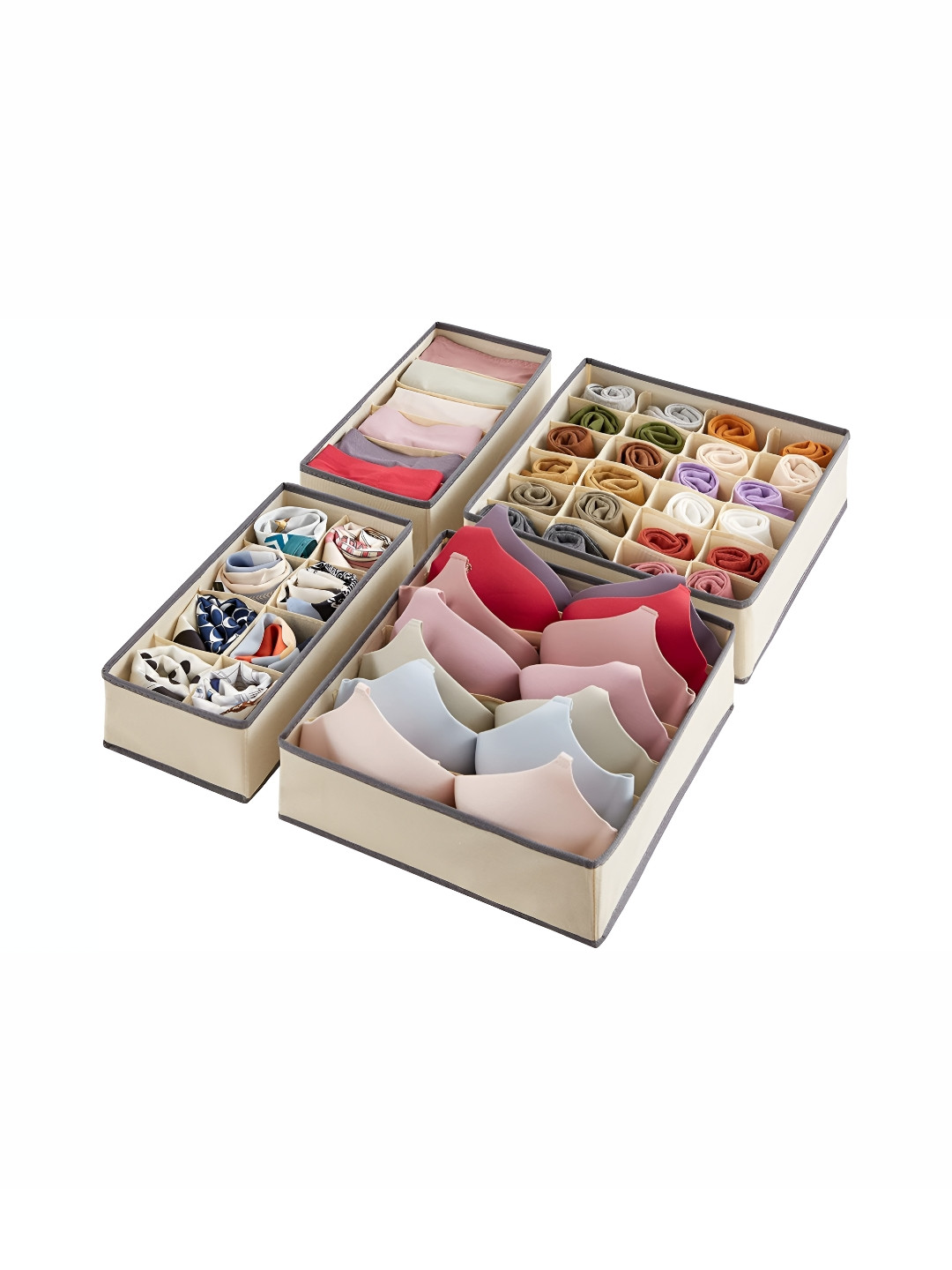 FAVRIA Beige 4 Pieces Foldable Multi-Utility Organisers