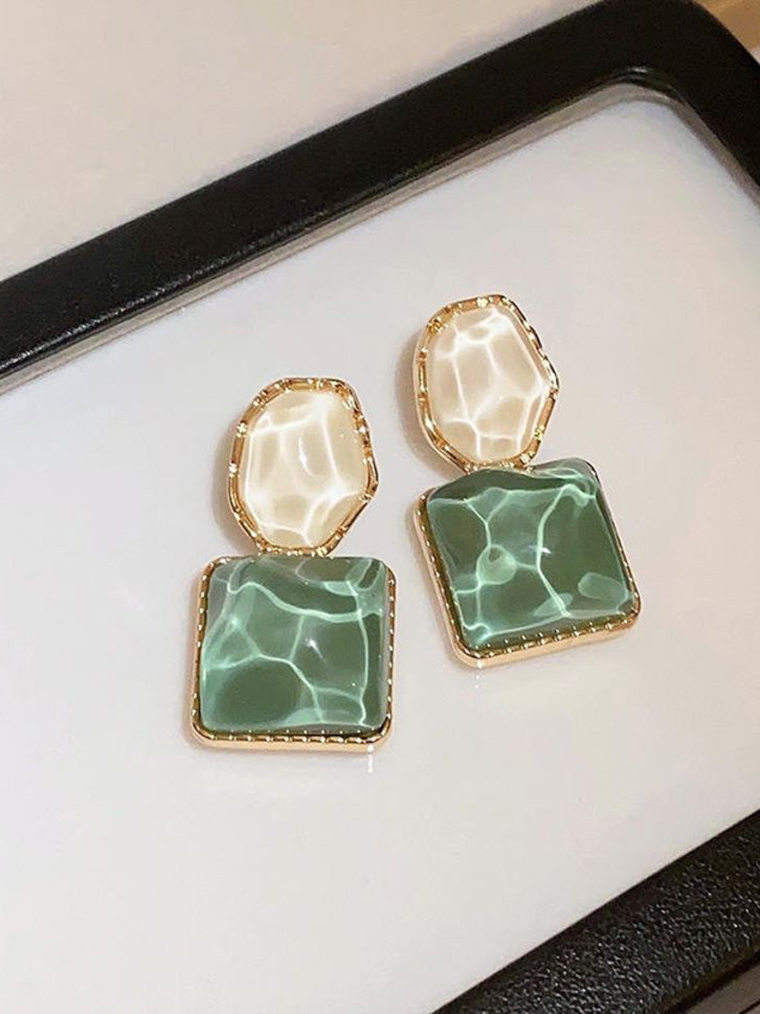 Celestique Artificial Stone Studded Geometric Shaped Drop Earrings