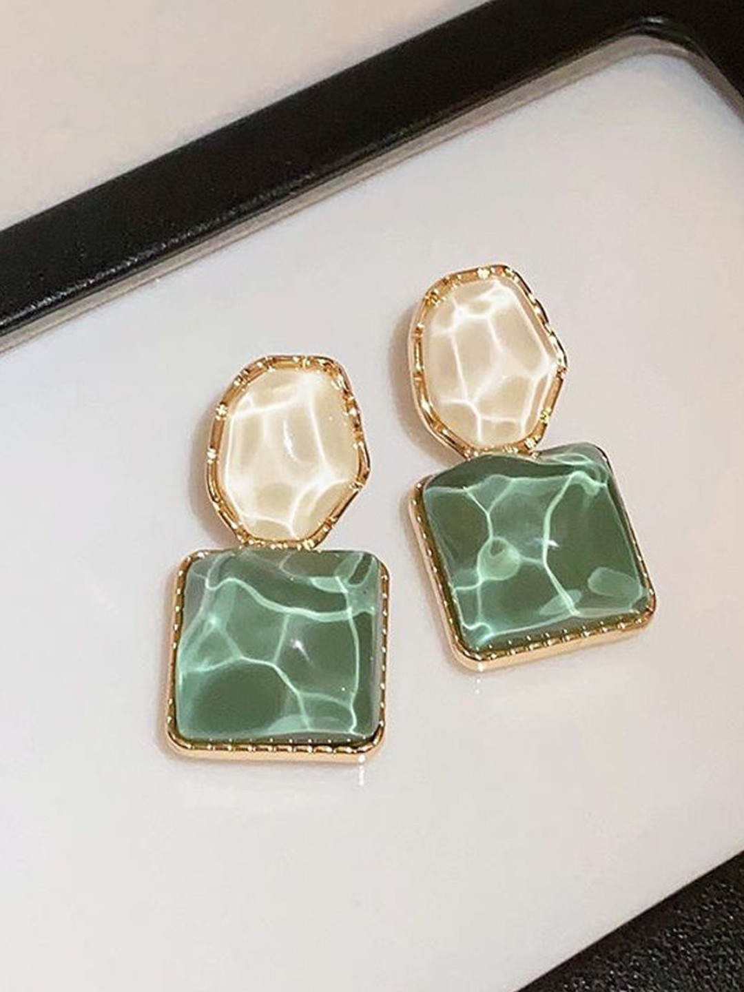 Celestique Artificial Stone Studded Geometric Shaped Drop Earrings