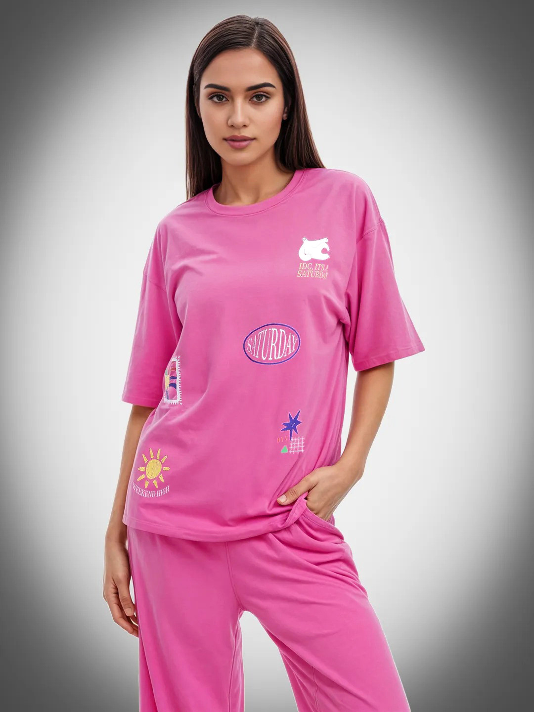 Printed Oversize T-Shirt and Trousers Co-Ords