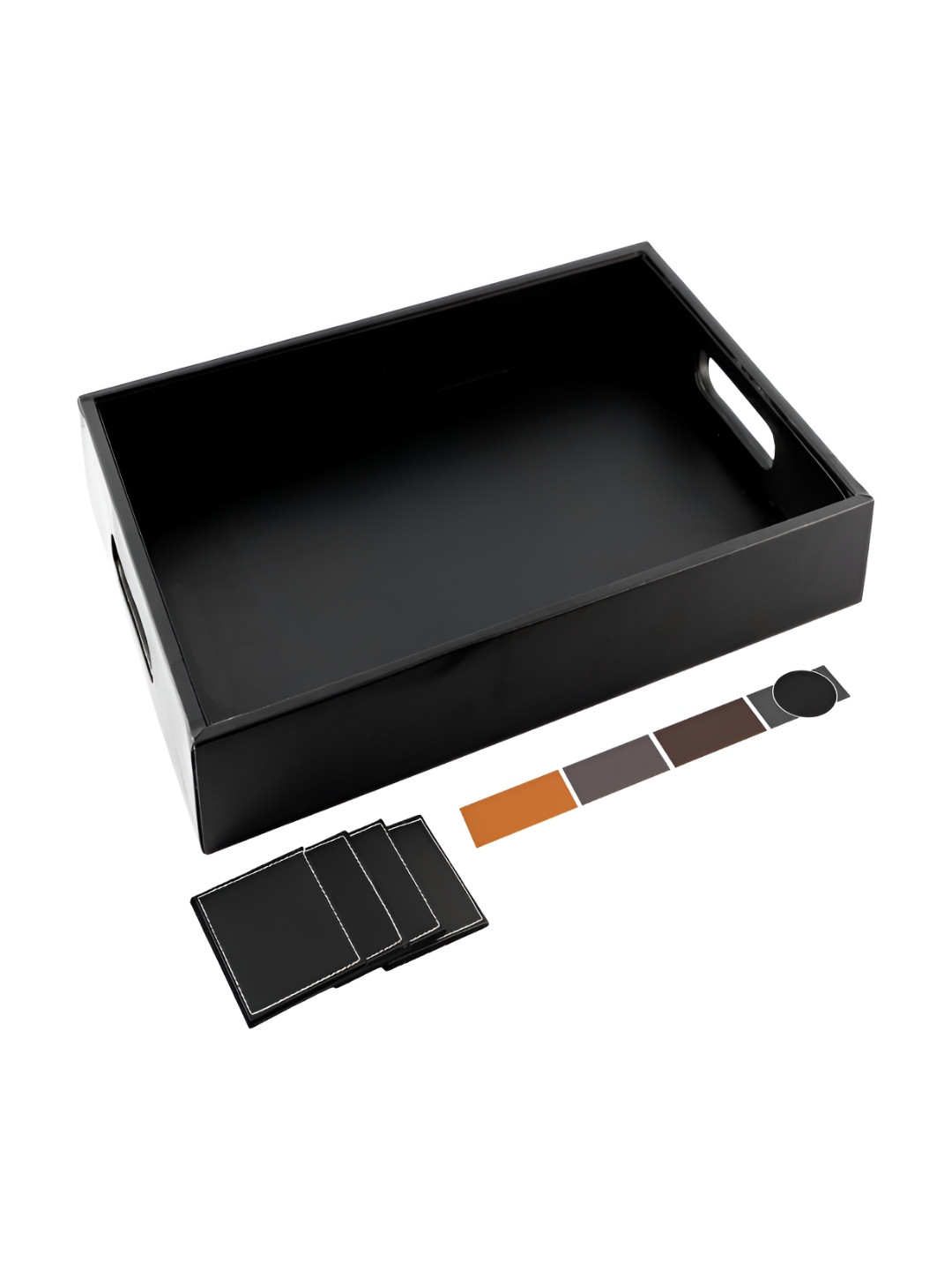 BIRCH & CO. Black 5 Pieces Wooden Serving Tray With Coasters