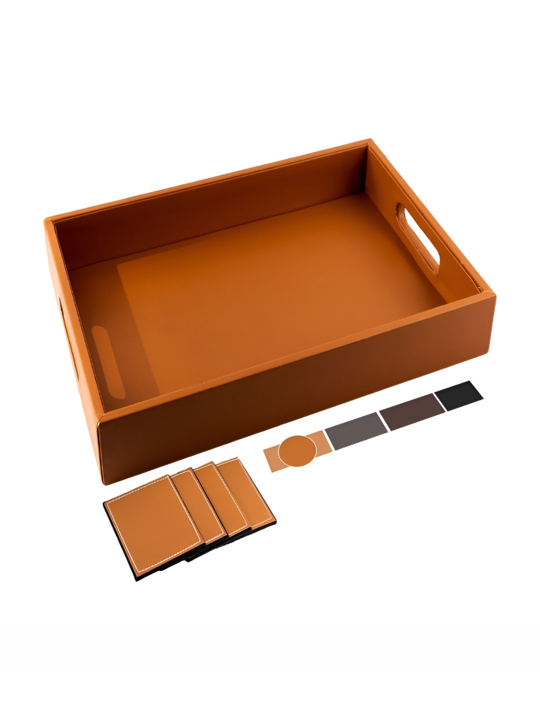 BIRCH & CO. Tan 5 Pieces Wooden Serving Tray With Coasters