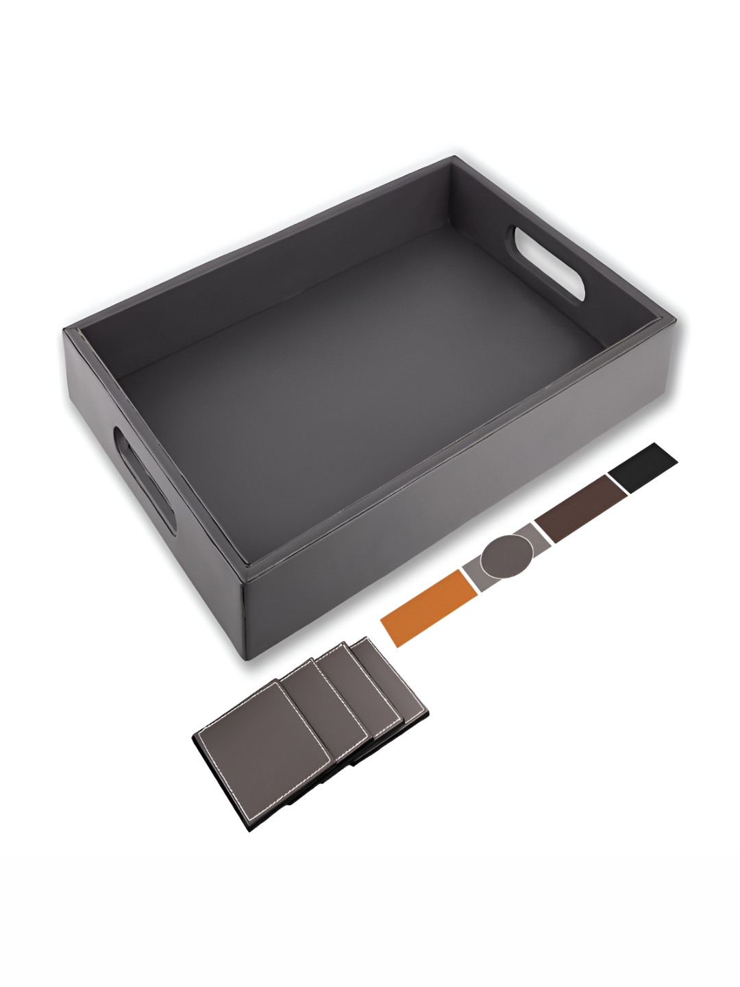 BIRCH & CO. Grey & White 5 Pieces Wooden Serving Tray With Coasters