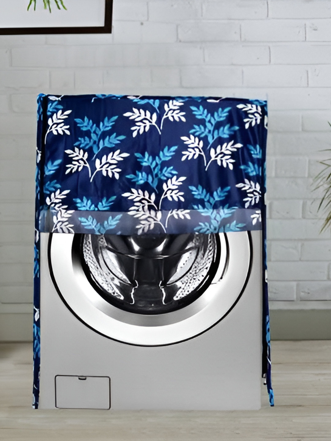Dakshya Industries Blue & White Leaf Printed Washing Machine Cover
