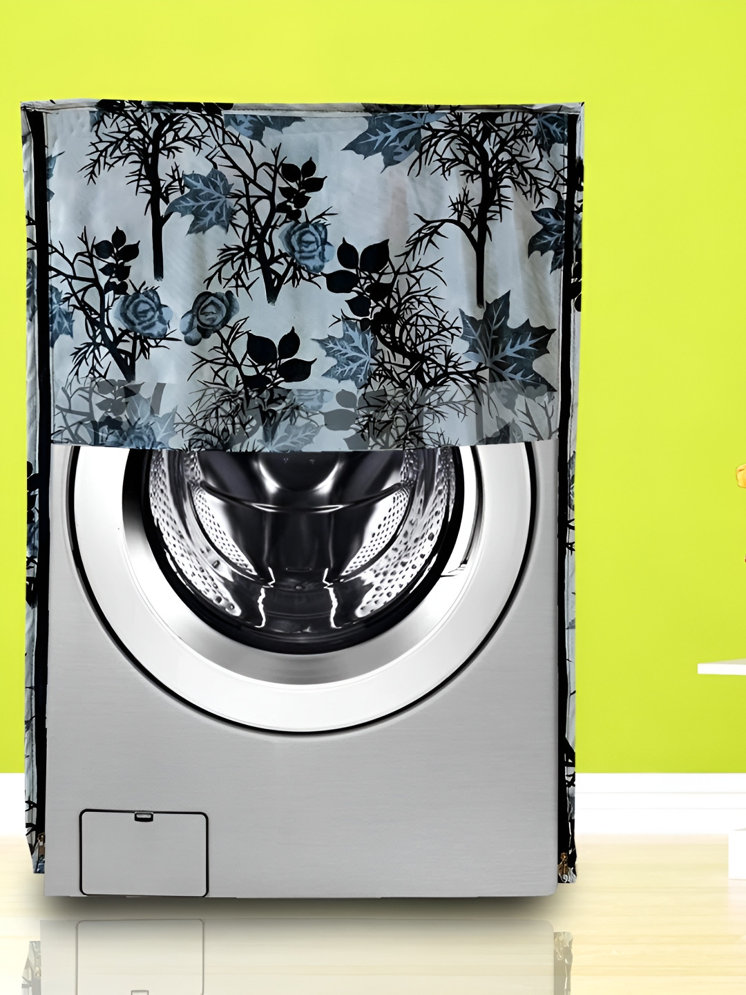 Dakshya Industries Blue & Black Leaf Printed Washing Machine Cover